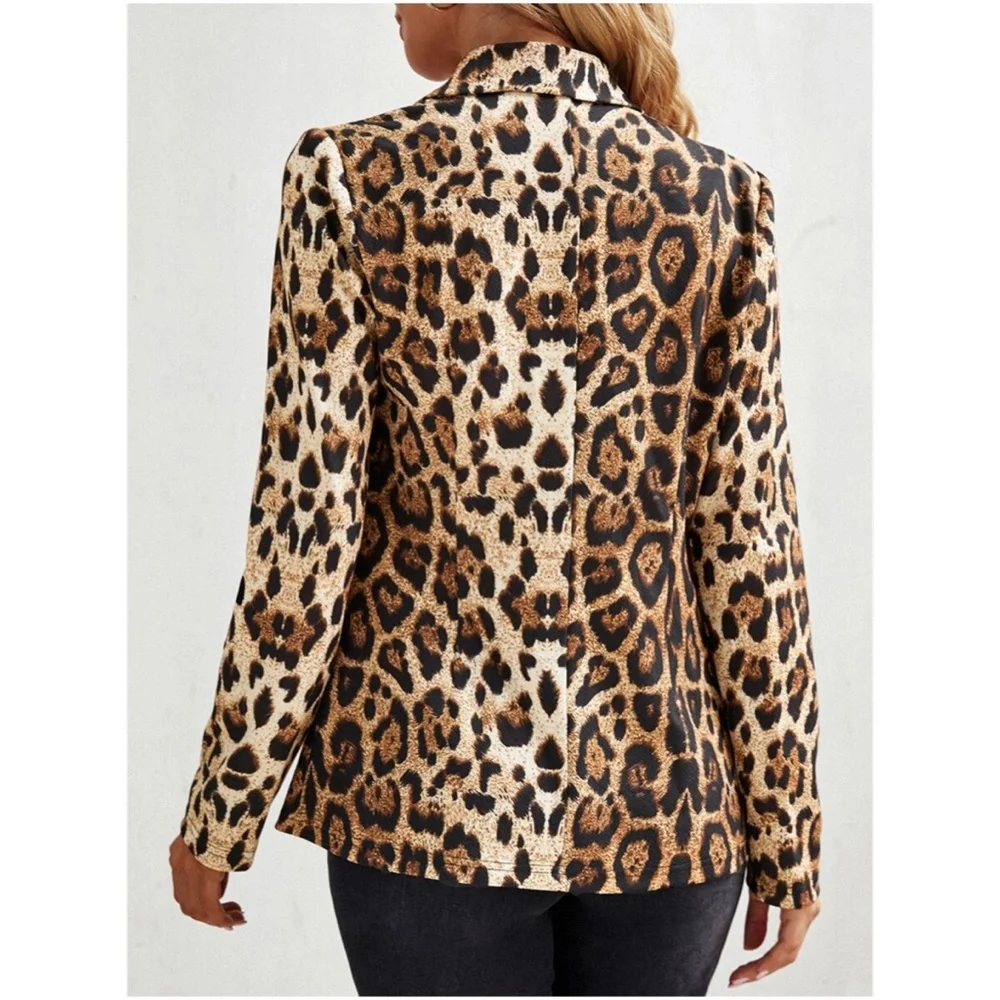 Camel Brown Leopard Print Button Up Blazer - Picture 5 of 5